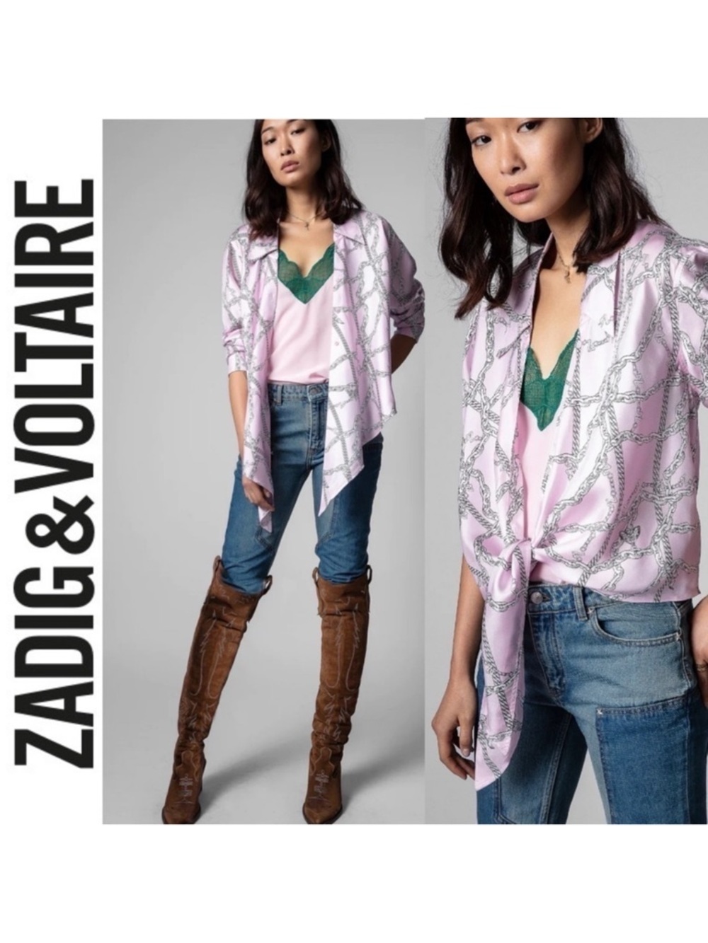 ZADIG & VOLTAIRE Toupy Silk Chain Printed Button-Front Blouse small